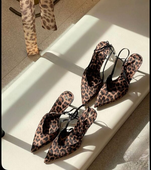 ZARA SLINGBACK POINTED-TOE LEOPARD PRINTS HEELS
