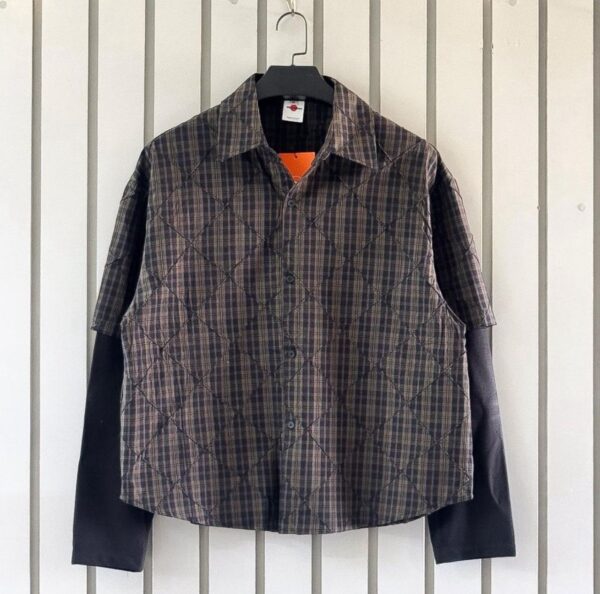 QUILTED FLANNEL LAYERED PLAID SHIRT