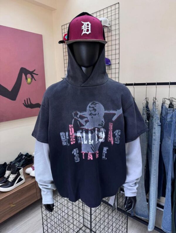 QS309B GRAPHIC PRINT LAYERED HOODIE