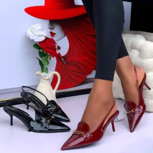ZVA GOLD HORSEBIT DETAIL SLINGBACK KITTEN HEELS
