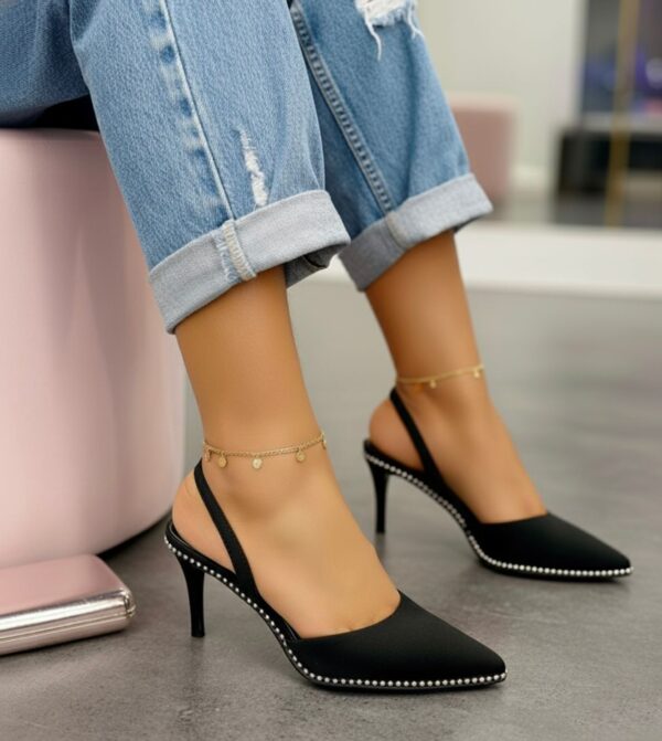 STUDDED BLACK SLINGBACK HEELS
