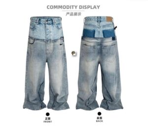 DOUBLE-LAYER PATCHWORK DENIM JEANS