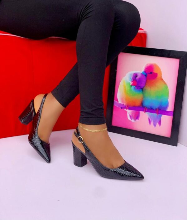 LRM-CROC TEXTURE SLINGBACK BLOCK HEEL PUMPS