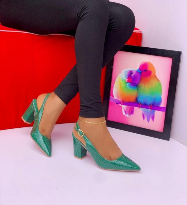 LRM-CROC TEXTURE SLINGBACK BLOCK HEEL PUMPS