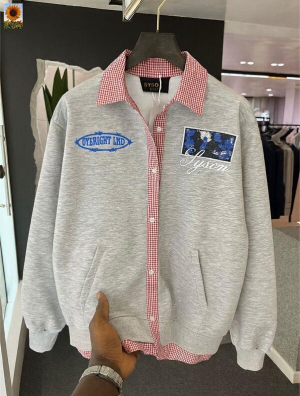 GINGHAM PATTERNERED COLLAR AND BUTTON PLACKET JACKETS