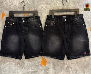 BLACK LIGHT WASH SHORT DENIM JEANS