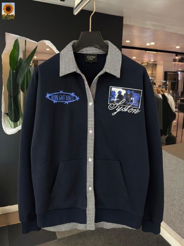 GINGHAM PATTERNERED COLLAR AND BUTTON PLACKET JACKETS