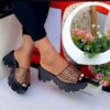 RHINESTONE EMBELLISHED STUDDED WEDGE PLATFORM SLIPPERS