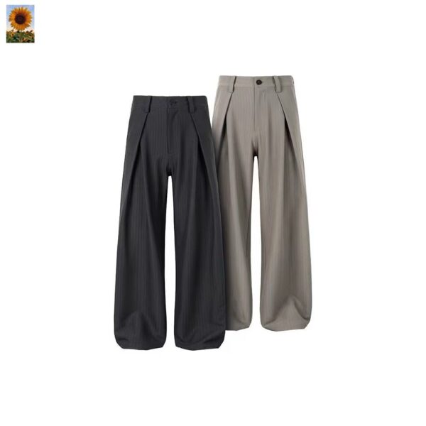 OKAYTHXBYE PLEATED SHADOW-STRIPE OVERSIZED PANTS