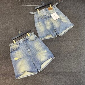 CUFFED HEM DISTSRESSED LIGHT WASH BLUE DENIM SHORTS