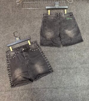 BLACK RHINESTONE EMBROIDEREED DENIM SHORTS