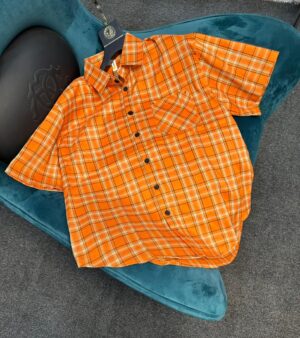 ORANGE SHORT SLEEVE PLAID SHIRT