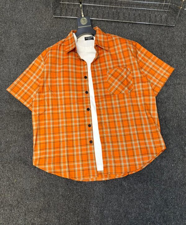 ORANGE SHORT SLEEVE PLAID SHIRT