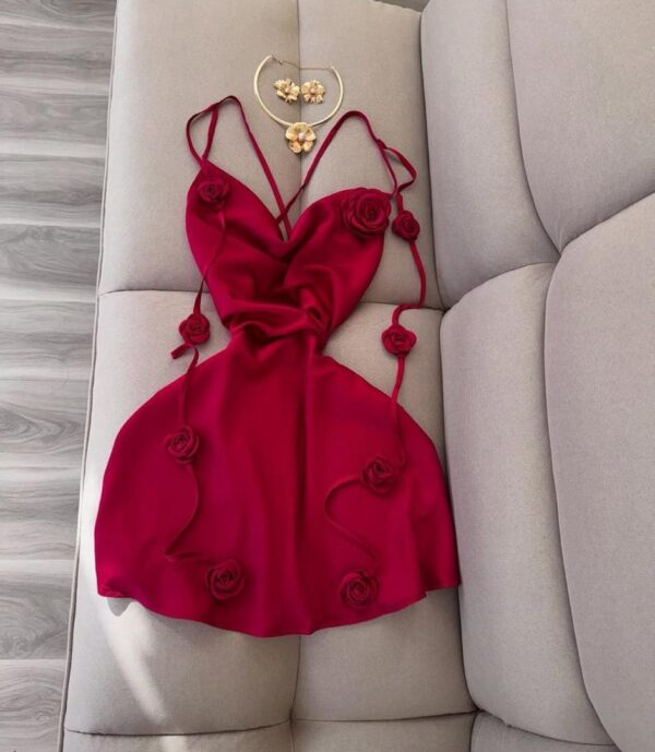 RED SLIP ROSE DRESS