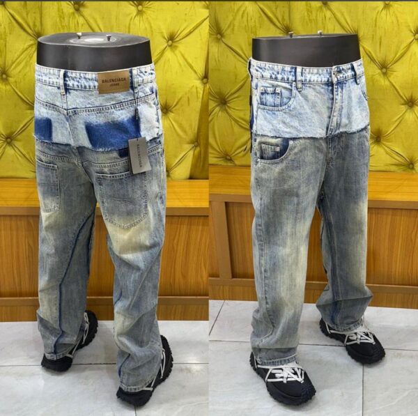 LIGHT WASH BLUE DISTRESSED PATCHWORK DENIM JEANS