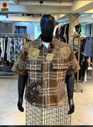 FLORAL PATCHWORK PLAID OVERSIZED SHIRT