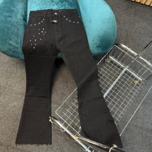 BLACK STUD EMBELLISHED FLARED-LEGS JEANS