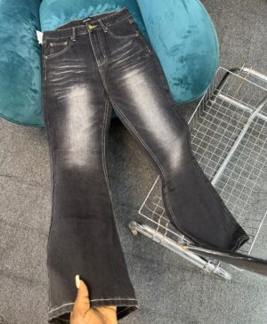 BLACK FLARED LIGHT WASH DENIM JEANS