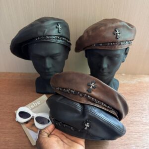 CHROME VINTAGE LEATHER BERET CAPS